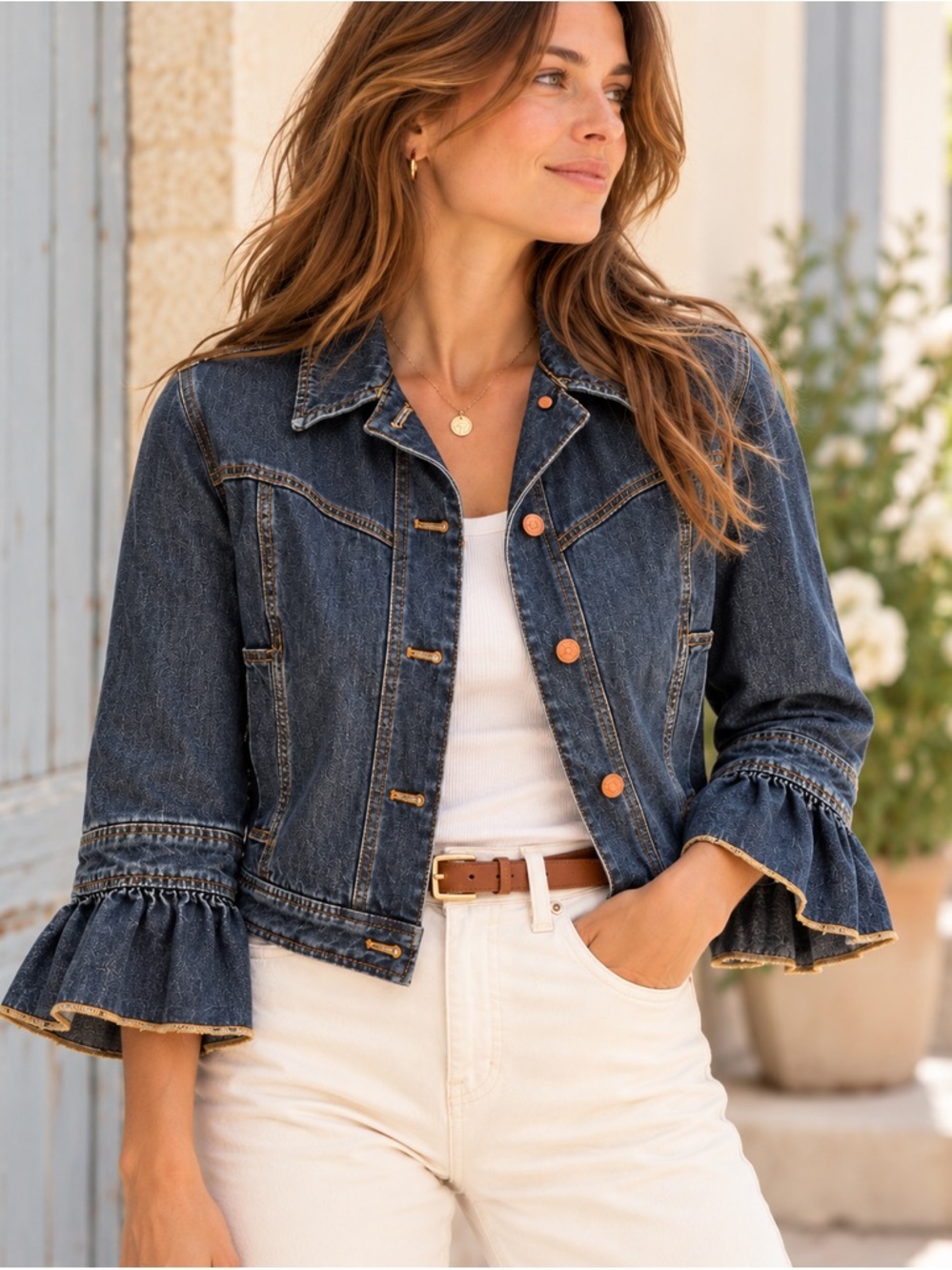 Madewell x Karen Walker Cotton Denim Jean Jacket Ruffle Bell Sleeve Small